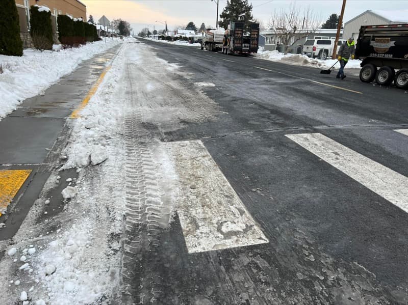 Street and crosswalk cleared of snow